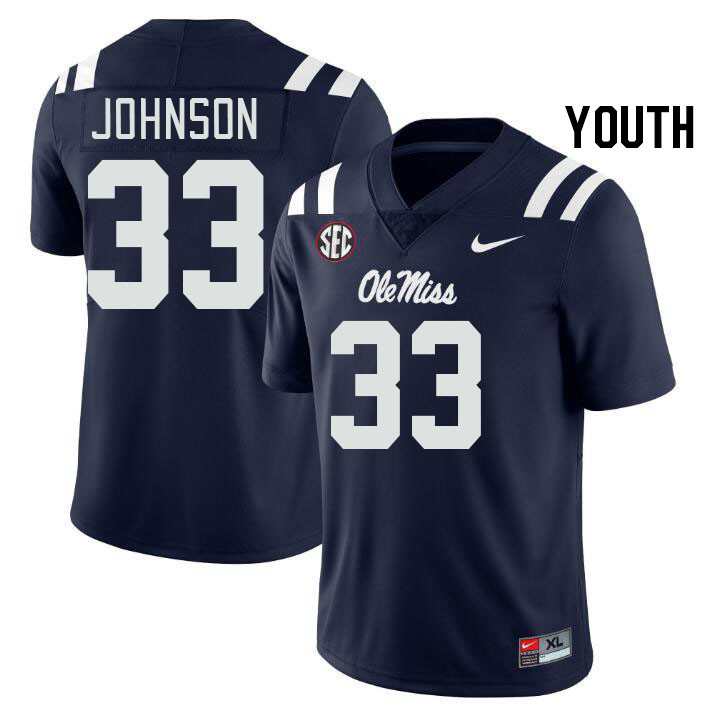 Youth #33 Antione Johnson Ole Miss Rebels College Football Jerseys Stitched Sale-Navy